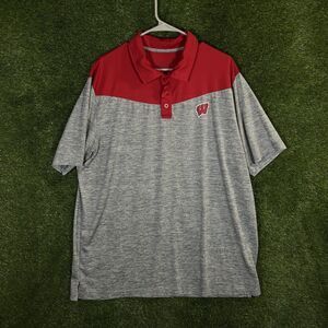Wisconsin Badgers Shirt Mens XXL Red Gray NCAA College Football‎ Polo Wisconsin